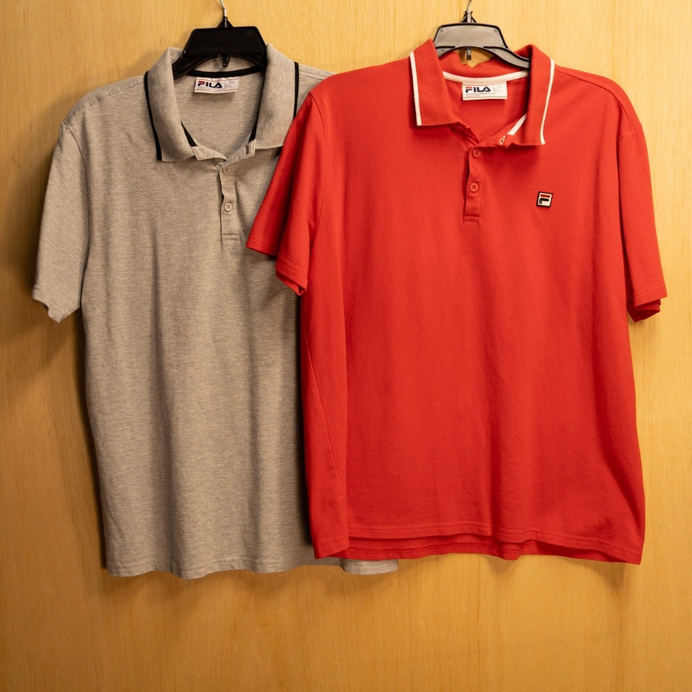 Lot of 2 Fila Mens Polo Shirts Red and Gray Short Sleeve Pique Knit Size Large